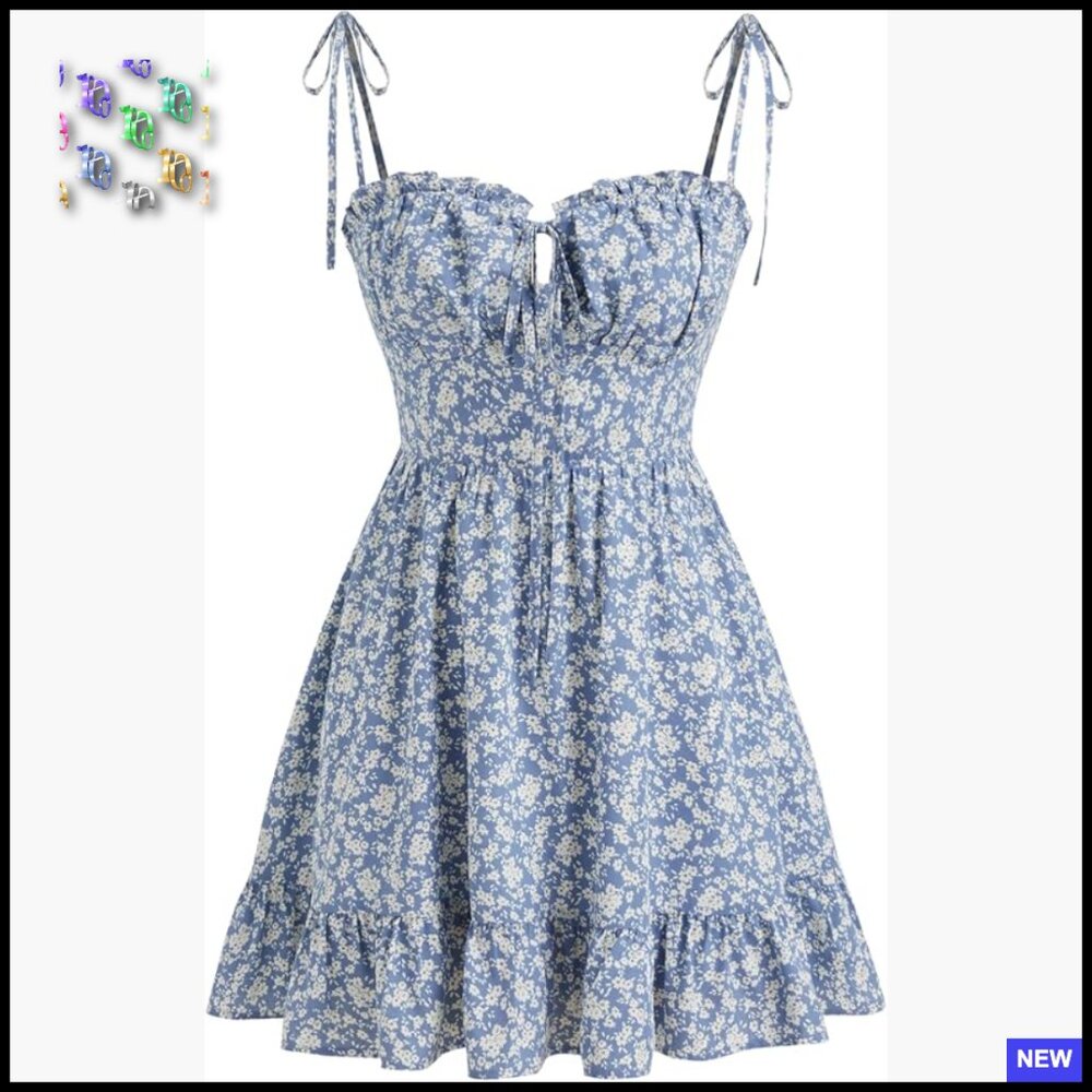 Floral Spaghetti Strap Sundress Casual Boho Square Neck A-Line Summer Dress